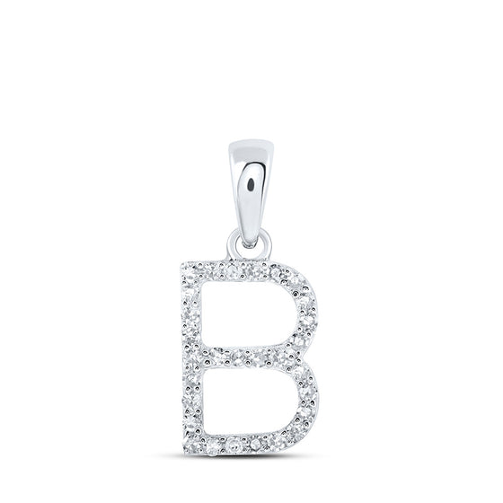 10k White Gold Womens Round Diamond B Initial Letter Pendant 1/8 Cttw