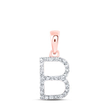  10k Rose Gold Womens Round Diamond B Initial Letter Pendant 1/8 Cttw