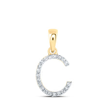  10k Yellow Gold Womens Round Diamond C Initial Letter Pendant 1/12 Cttw
