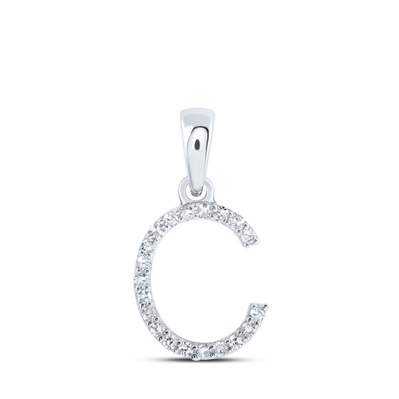 10k White Gold Womens Round Diamond C Initial Letter Pendant 1/12 Cttw