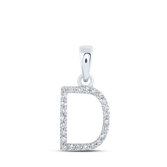 10k White Gold Womens Round Diamond D Initial Letter Pendant 1/10 Cttw