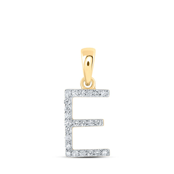 10k Yellow Gold Womens Round Diamond E Initial Letter Pendant 1/10 Cttw