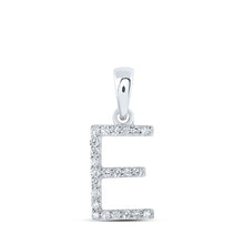  10k White Gold Womens Round Diamond E Initial Letter Pendant 1/10 Cttw