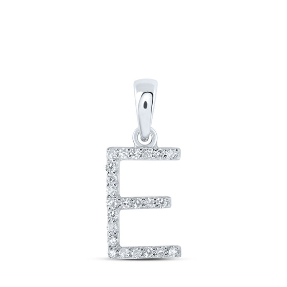 10k White Gold Womens Round Diamond E Initial Letter Pendant 1/10 Cttw