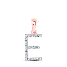  10k Rose Gold Womens Round Diamond E Initial Letter Pendant 1/10 Cttw