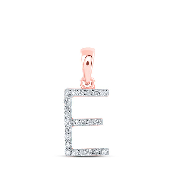 10k Rose Gold Womens Round Diamond E Initial Letter Pendant 1/10 Cttw