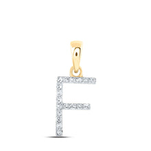  10k Yellow Gold Womens Round Diamond F Initial Letter Pendant 1/12 Cttw