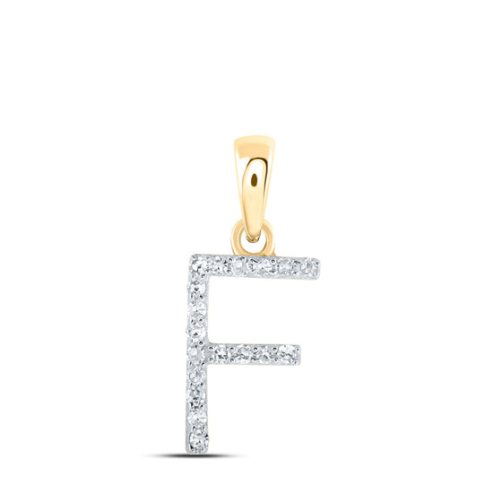 10k Yellow Gold Womens Round Diamond F Initial Letter Pendant 1/12 Cttw