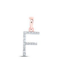  10k Rose Gold Womens Round Diamond F Initial Letter Pendant 1/12 Cttw