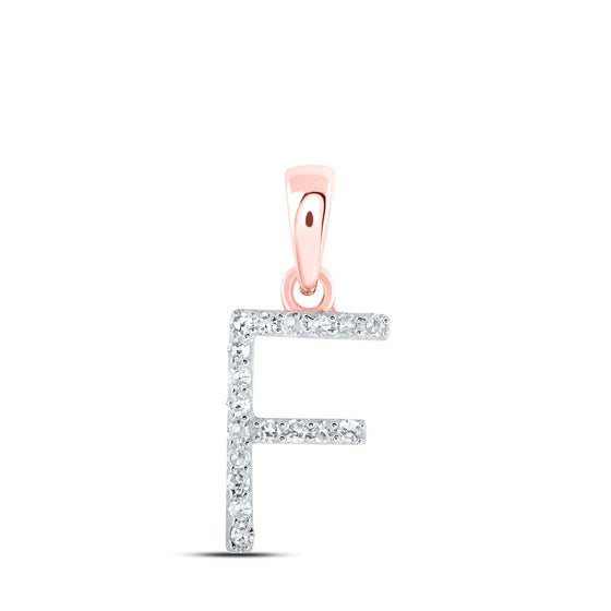10k Rose Gold Womens Round Diamond F Initial Letter Pendant 1/12 Cttw