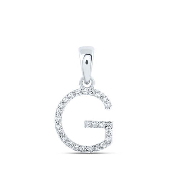 10k White Gold Womens Round Diamond G Initial Letter Pendant 1/10 Cttw