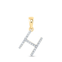  10k Yellow Gold Womens Round Diamond H Initial Letter Pendant 1/10 Cttw
