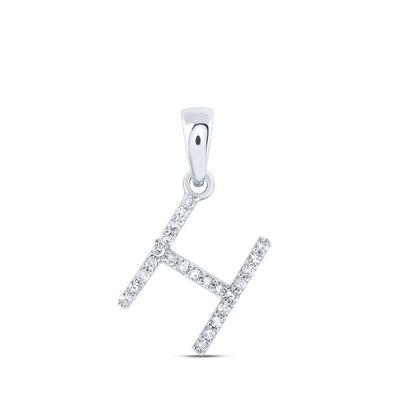 10k White Gold Womens Round Diamond H Initial Letter Pendant 1/10 Cttw