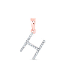  10k Rose Gold Womens Round Diamond H Initial Letter Pendant 1/10 Cttw