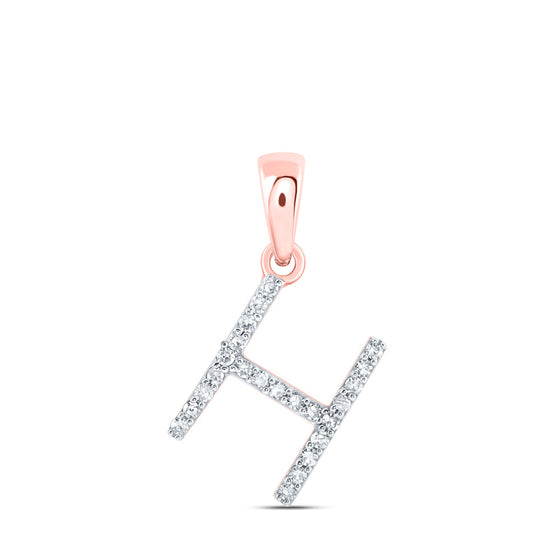10k Rose Gold Womens Round Diamond H Initial Letter Pendant 1/10 Cttw
