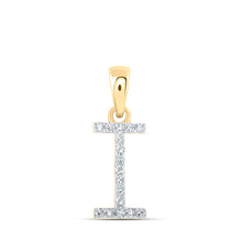  10k Yellow Gold Womens Round Diamond I Initial Letter Pendant 1/12 Cttw