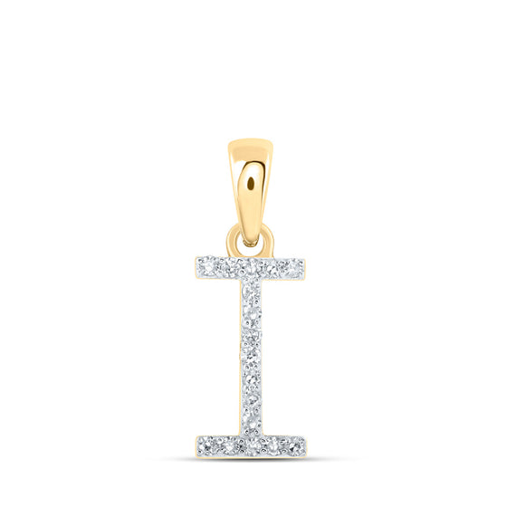 10k Yellow Gold Womens Round Diamond I Initial Letter Pendant 1/12 Cttw