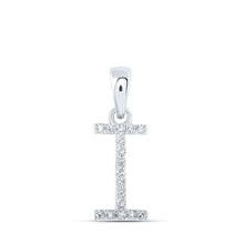  10k White Gold Womens Round Diamond I Initial Letter Pendant 1/12 Cttw