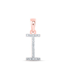  10k Rose Gold Womens Round Diamond I Initial Letter Pendant 1/12 Cttw