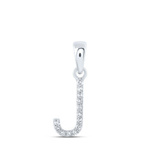  10k White Gold Womens Round Diamond J Initial Letter Pendant 1/20 Cttw