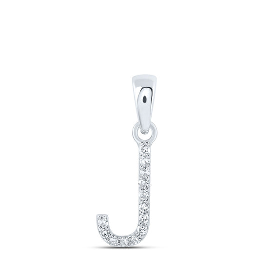 10k White Gold Womens Round Diamond J Initial Letter Pendant 1/20 Cttw