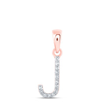  10k Rose Gold Womens Round Diamond J Initial Letter Pendant 1/20 Cttw
