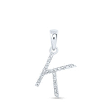  10k White Gold Womens Round Diamond K Initial Letter Pendant 1/10 Cttw