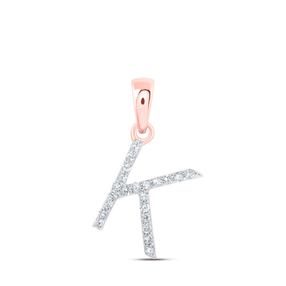 10k Rose Gold Womens Round Diamond K Initial Letter Pendant 1/10 Cttw