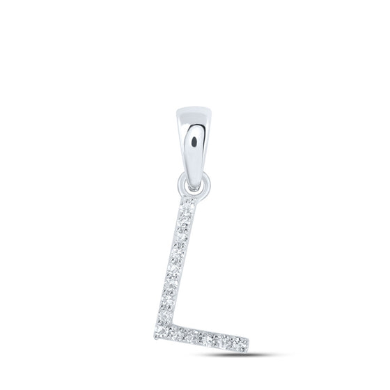 10k White Gold Womens Round Diamond L Initial Letter Pendant 1/20 Cttw