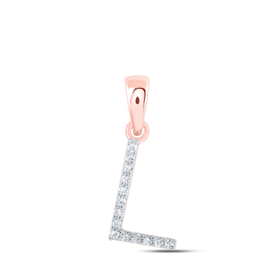 10k Rose Gold Womens Round Diamond L Initial Letter Pendant 1/20 Cttw