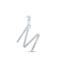  10k White Gold Womens Round Diamond M Initial Letter Pendant 1/6 Cttw