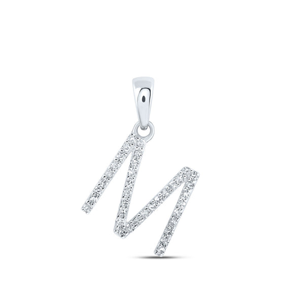 10k White Gold Womens Round Diamond M Initial Letter Pendant 1/6 Cttw
