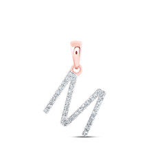  10k Rose Gold Womens Round Diamond M Initial Letter Pendant 1/6 Cttw