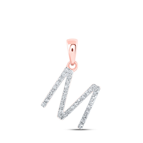 10k Rose Gold Womens Round Diamond M Initial Letter Pendant 1/6 Cttw