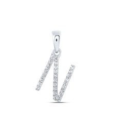  10k White Gold Womens Round Diamond N Initial Letter Pendant 1/10 Cttw