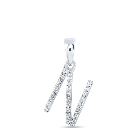 10k White Gold Womens Round Diamond N Initial Letter Pendant 1/10 Cttw