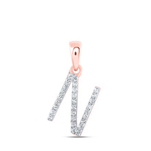  10k Rose Gold Womens Round Diamond N Initial Letter Pendant 1/10 Cttw