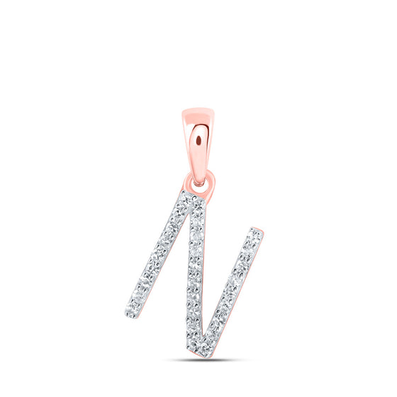10k Rose Gold Womens Round Diamond N Initial Letter Pendant 1/10 Cttw