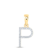  10k Yellow Gold Womens Round Diamond P Initial Letter Pendant 1/10 Cttw