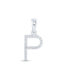  10k White Gold Womens Round Diamond P Initial Letter Pendant 1/10 Cttw