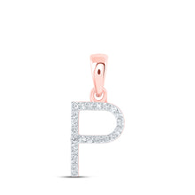  10k Rose Gold Womens Round Diamond P Initial Letter Pendant 1/10 Cttw