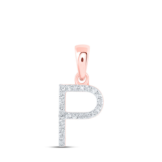 10k Rose Gold Womens Round Diamond P Initial Letter Pendant 1/10 Cttw