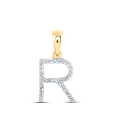  10k Yellow Gold Womens Round Diamond R Initial Letter Pendant 1/10 Cttw