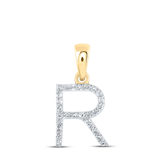 10k Yellow Gold Womens Round Diamond R Initial Letter Pendant 1/10 Cttw
