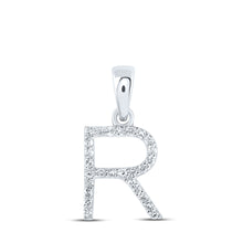  10k White Gold Womens Round Diamond R Initial Letter Pendant 1/10 Cttw