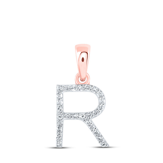 10k Rose Gold Womens Round Diamond R Initial Letter Pendant 1/10 Cttw