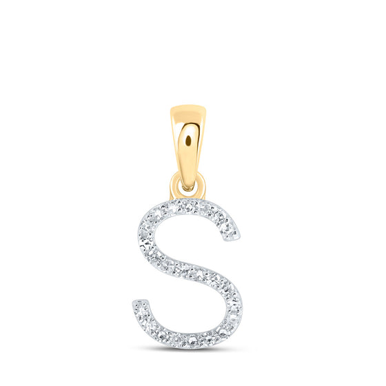10k Yellow Gold Womens Round Diamond S Initial Letter Pendant 1/10 Cttw