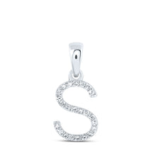  10k White Gold Womens Round Diamond S Initial Letter Pendant 1/10 Cttw