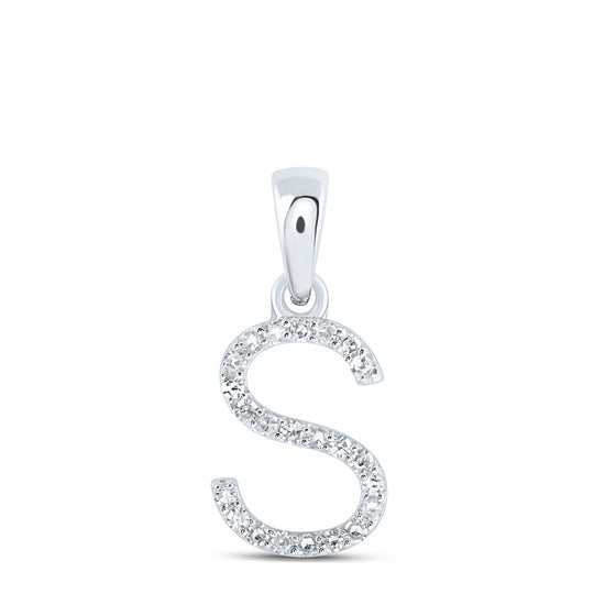 10k White Gold Womens Round Diamond S Initial Letter Pendant 1/10 Cttw