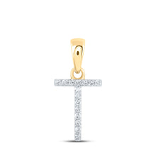  10k Yellow Gold Womens Round Diamond T Initial Letter Pendant 1/20 Cttw